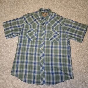 Wrangler Green and Blue Plaid Casual Shirt